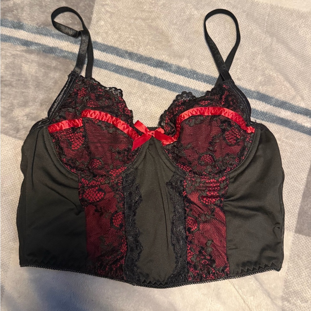 ROMWE Black & Red Lace Longline Bralette